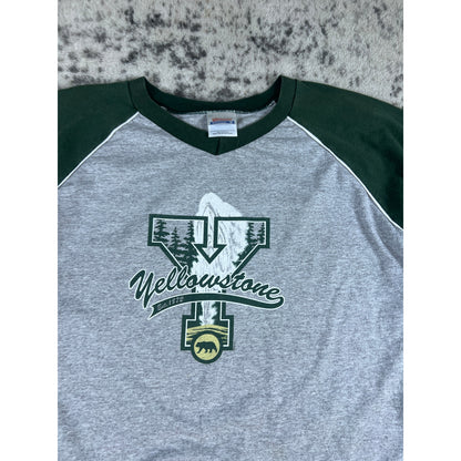 Vintage Green Yellowstone National Park Bear Tee Adult 2XL Gray Hanes USA Made