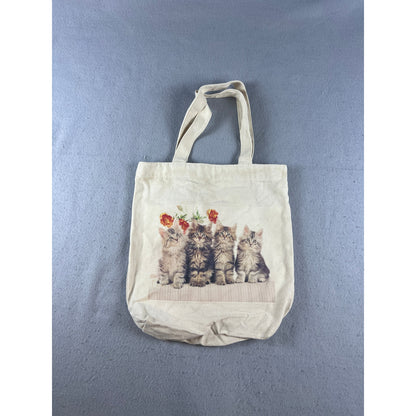 Vintage Four Kittens & Flowers Canvas Tote Bag