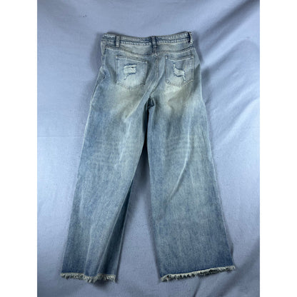Womens Wide Leg Floral Embroidered Beaded Distressed Jeans - 30