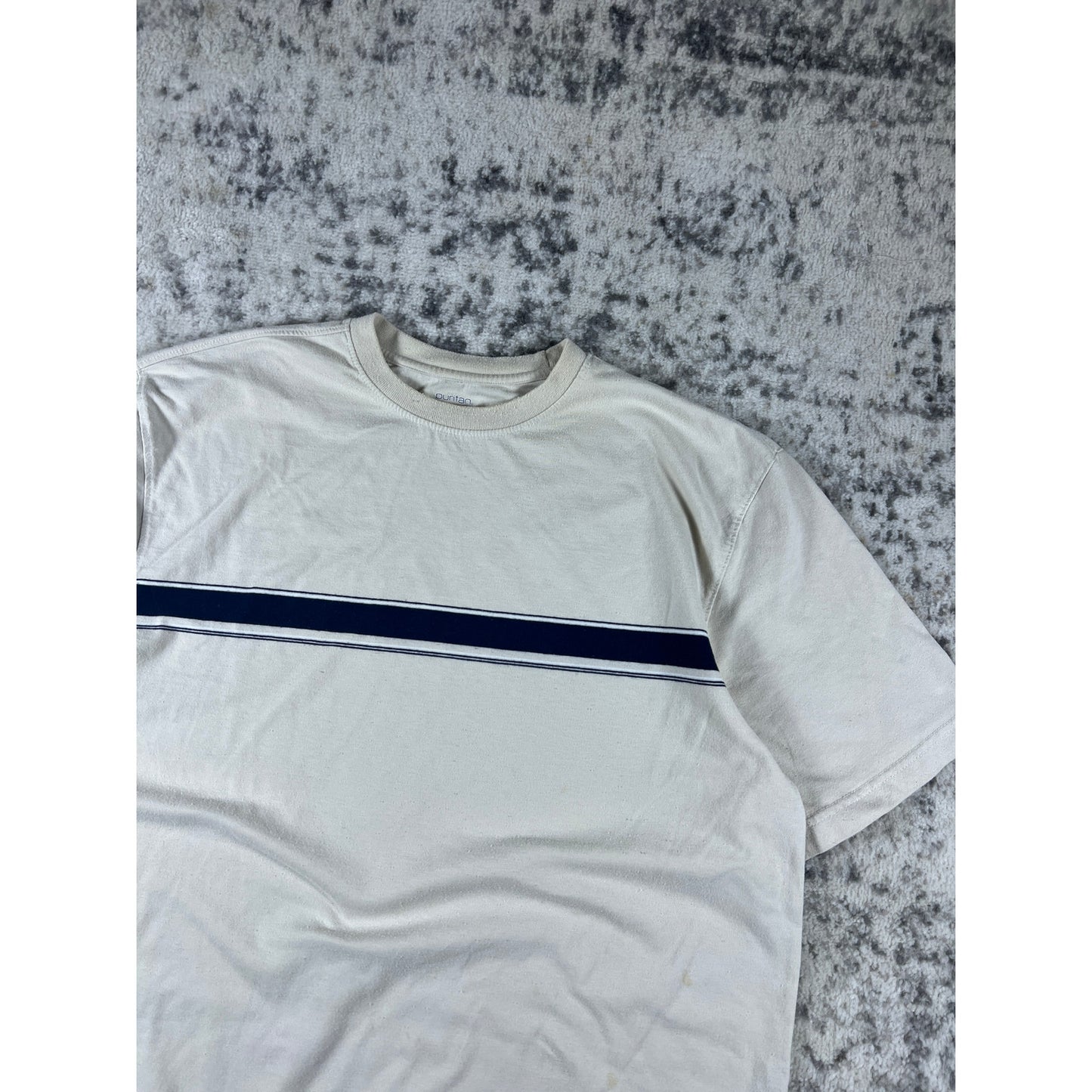 Vintage Cream Stripped T-shirt - XL
