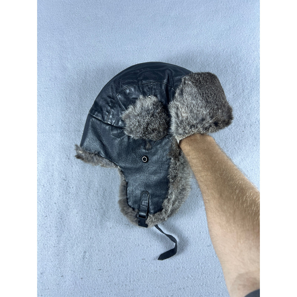 Norko Leather Rabbit Fur Trapper Bomber Hat