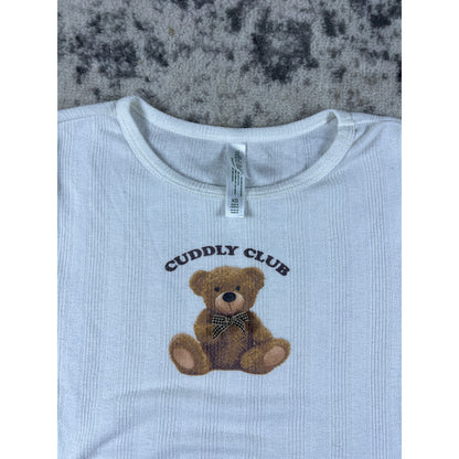 Teddy Bear T-Shirt Cuddly Cub Womens XS White Cute Graphic Tee Y2K