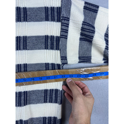 Vintage PGA Tour Sweater Mens L Navy Blue White V Neck Striped Golf Sports