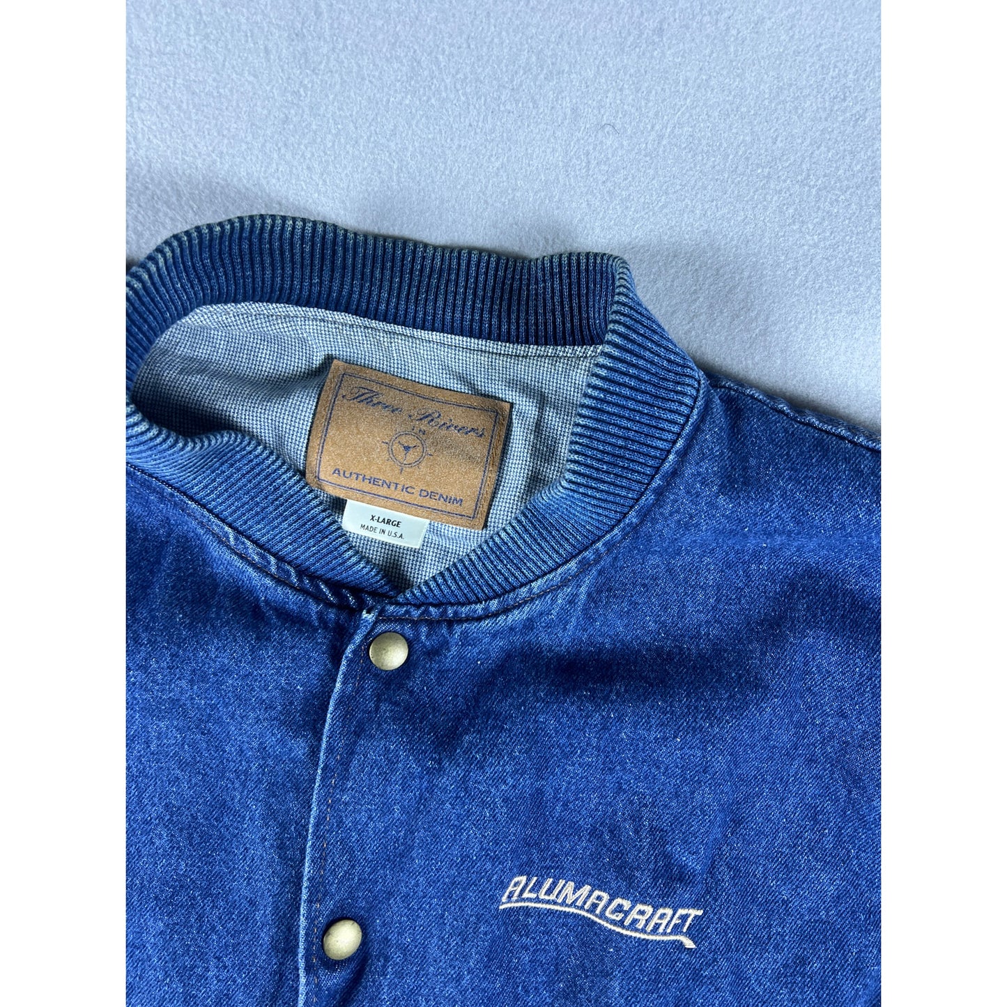 Vintage Three Rivers Denim Bomber Varsity Jacket - XL