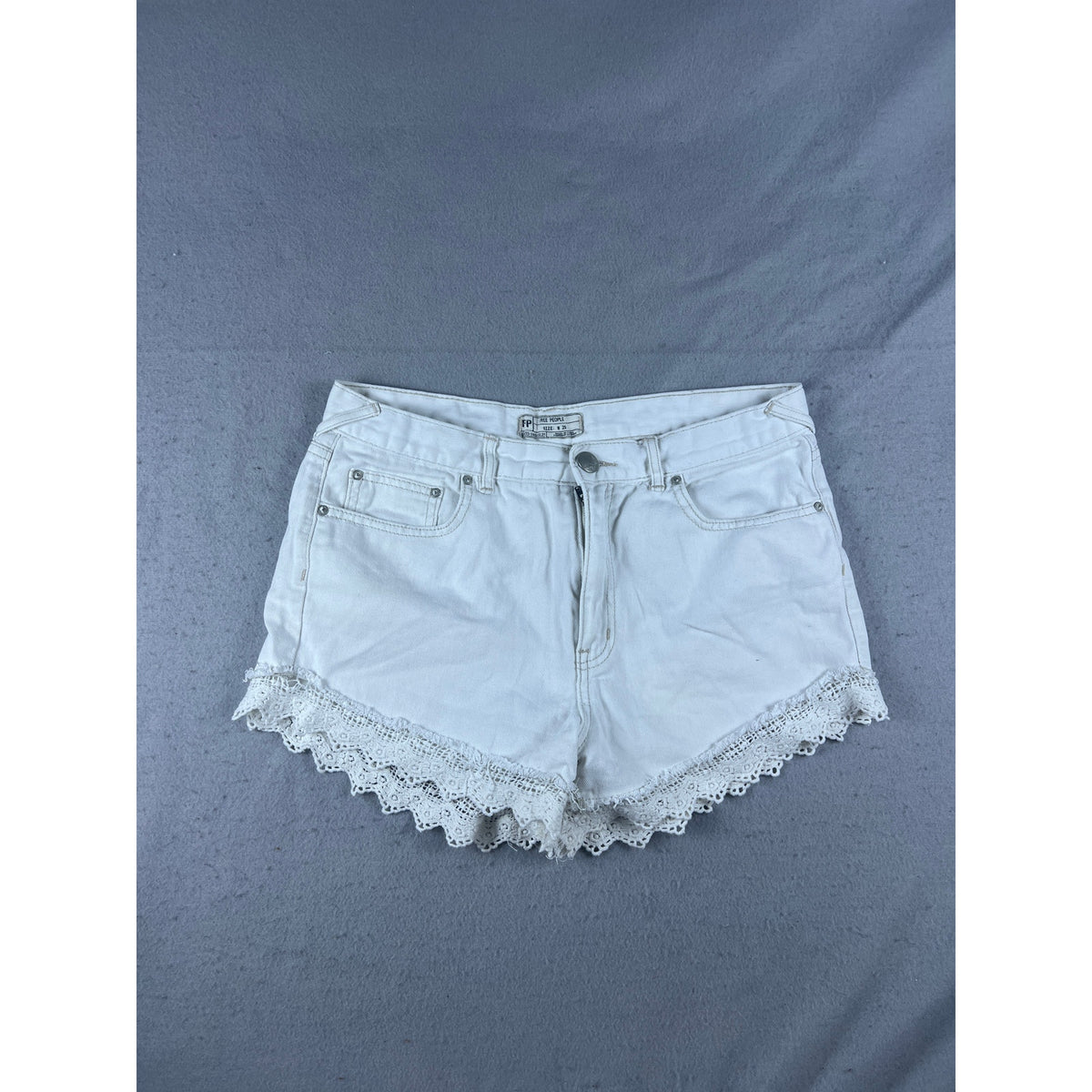 Free People Denim Cutoff Lace Trim Shorts - 29