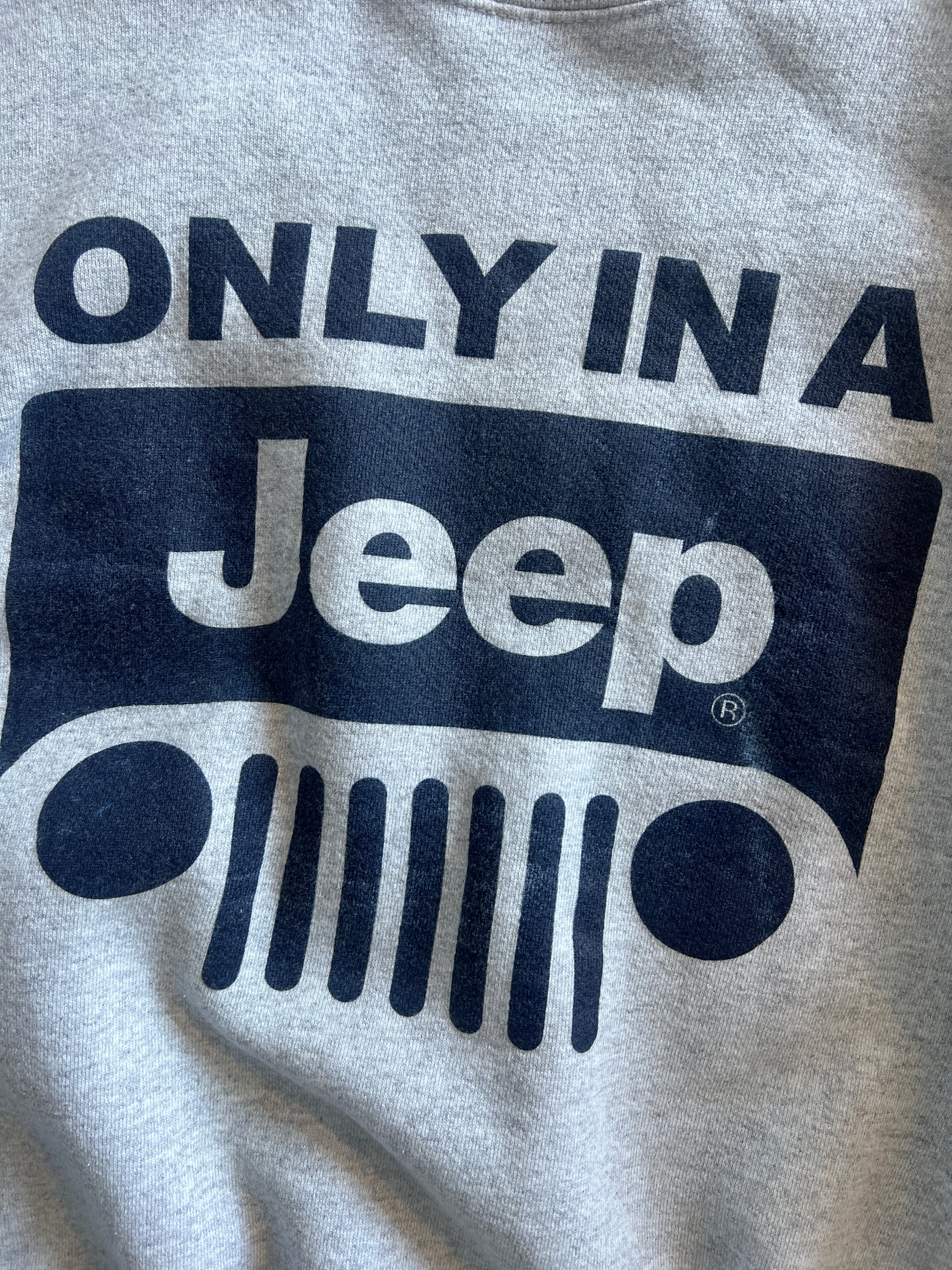 Vintage White Jeep Spellout Crew - L