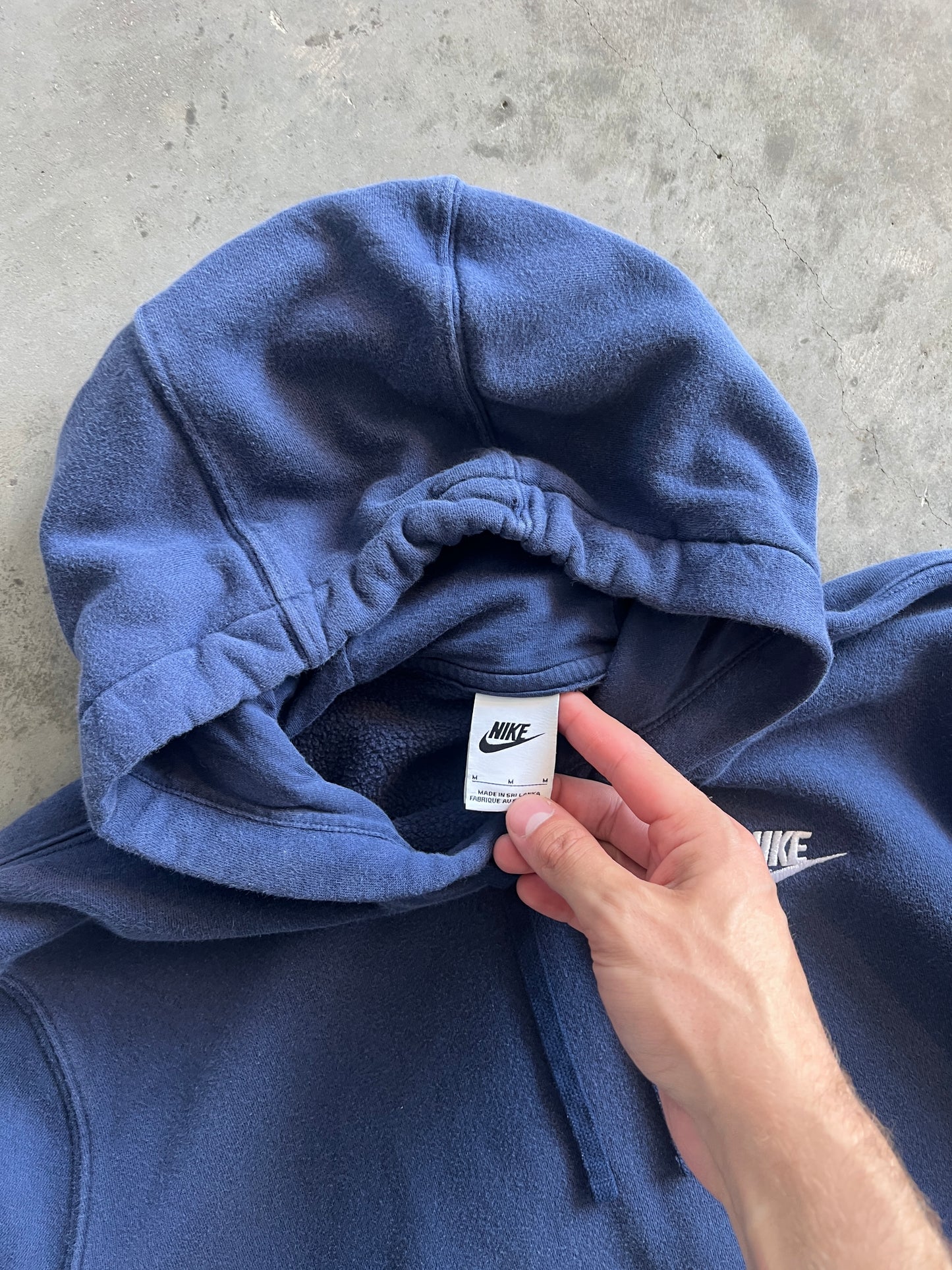 Vintage Navy Blue Nike Spellout Hoodie - M