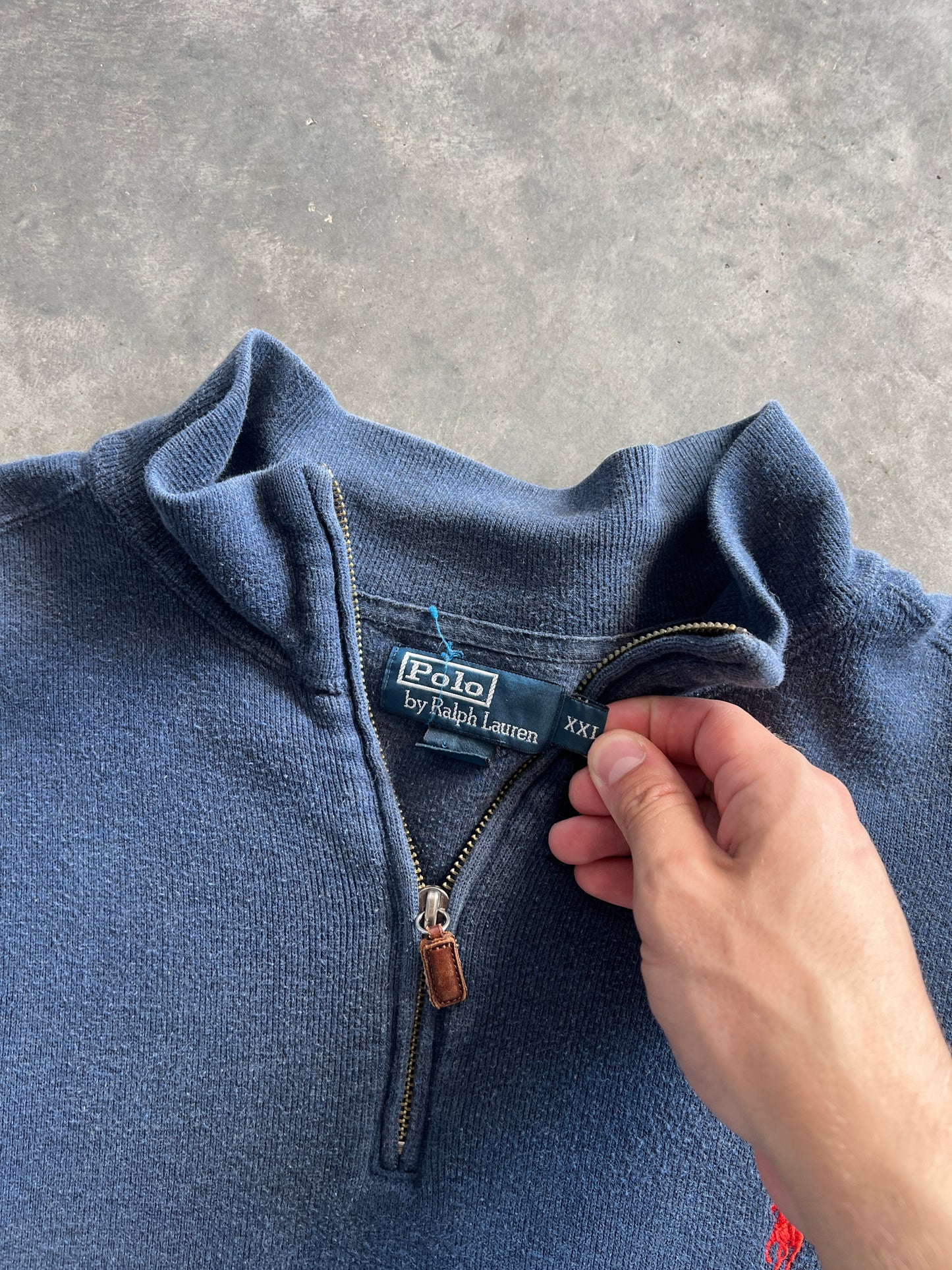 Vintage Dark Blue Polo Quarter Zip - XL
