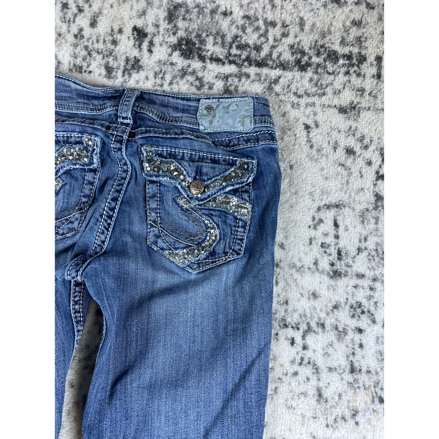 Silver Jeans Womens 27x33 Blue Suki Flap 17" Boot Thick Stitch Rockabilly Biker