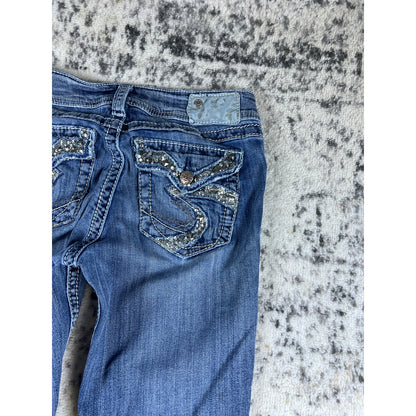Silver Jeans Womens 27x33 Blue Suki Flap 17" Boot Thick Stitch Rockabilly Biker