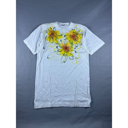 Vintage 90s Hand Painted Floral T-Shirt - L