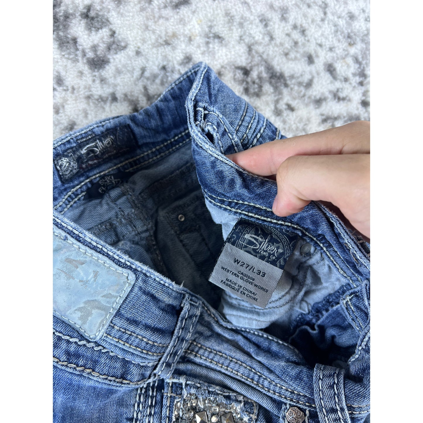 Silver Jeans Womens 27x33 Blue Suki Flap 17" Boot Thick Stitch Rockabilly Biker