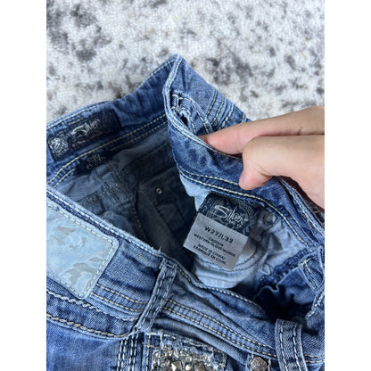 Silver Jeans Womens 27x33 Blue Suki Flap 17" Boot Thick Stitch Rockabilly Biker