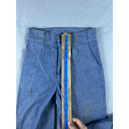 Vintage 70s Bell Bottom Chambray Flare Pants Womens - 24x32