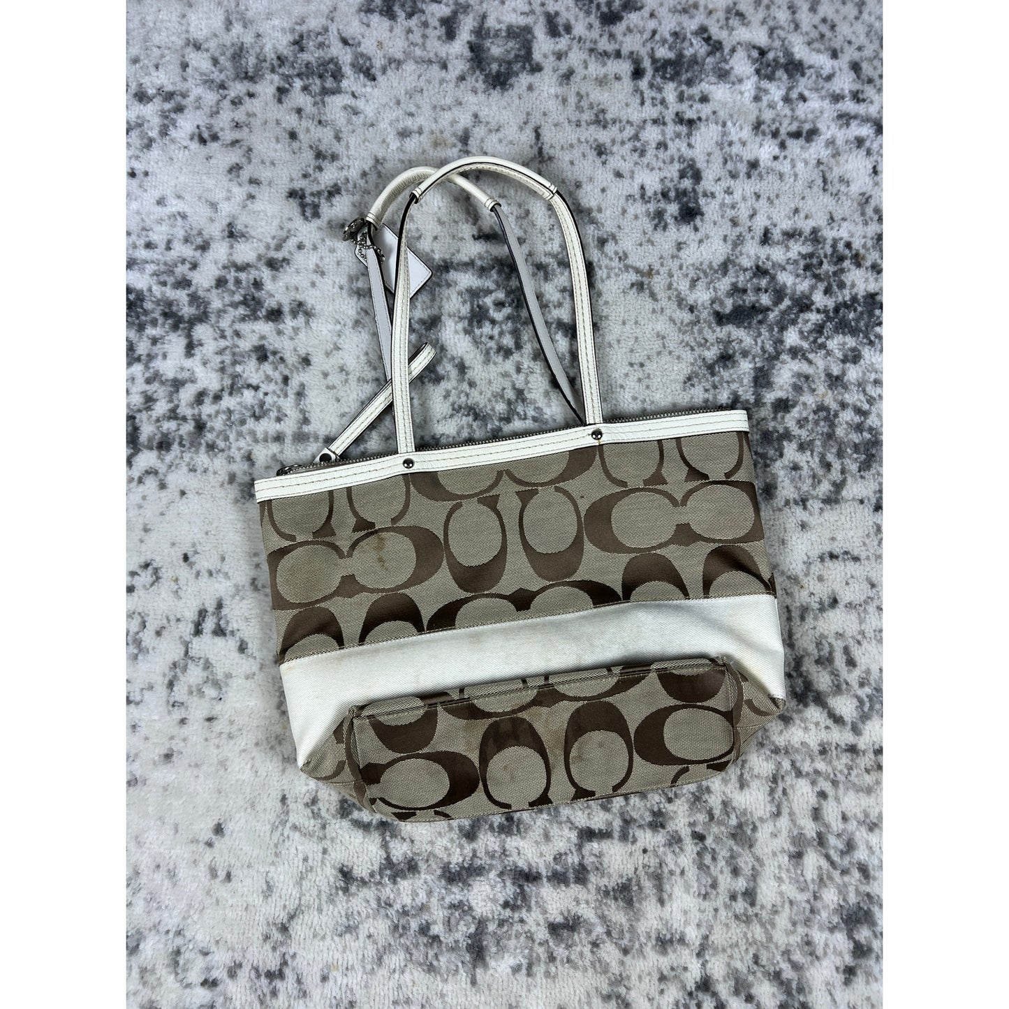 Vintage Coach Signature Framed Tote Hand Bag Purse Khaki 90s
