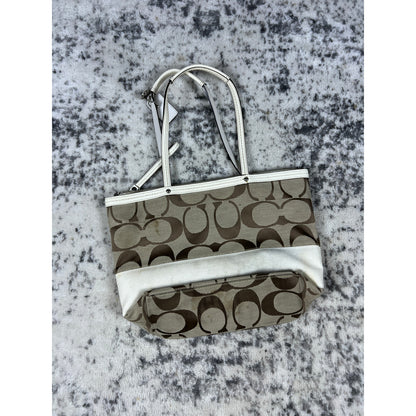 Vintage Coach Signature Framed Tote Hand Bag Purse Khaki 90s