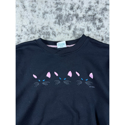 Vintage 80s Black Cat Crewneck - XL