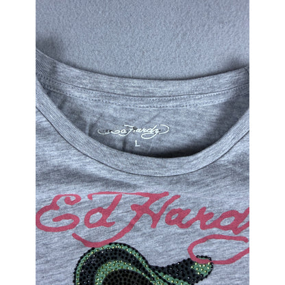 Ed Hardy Cobra Skull Floral Rhinestone Cropped Top - L
