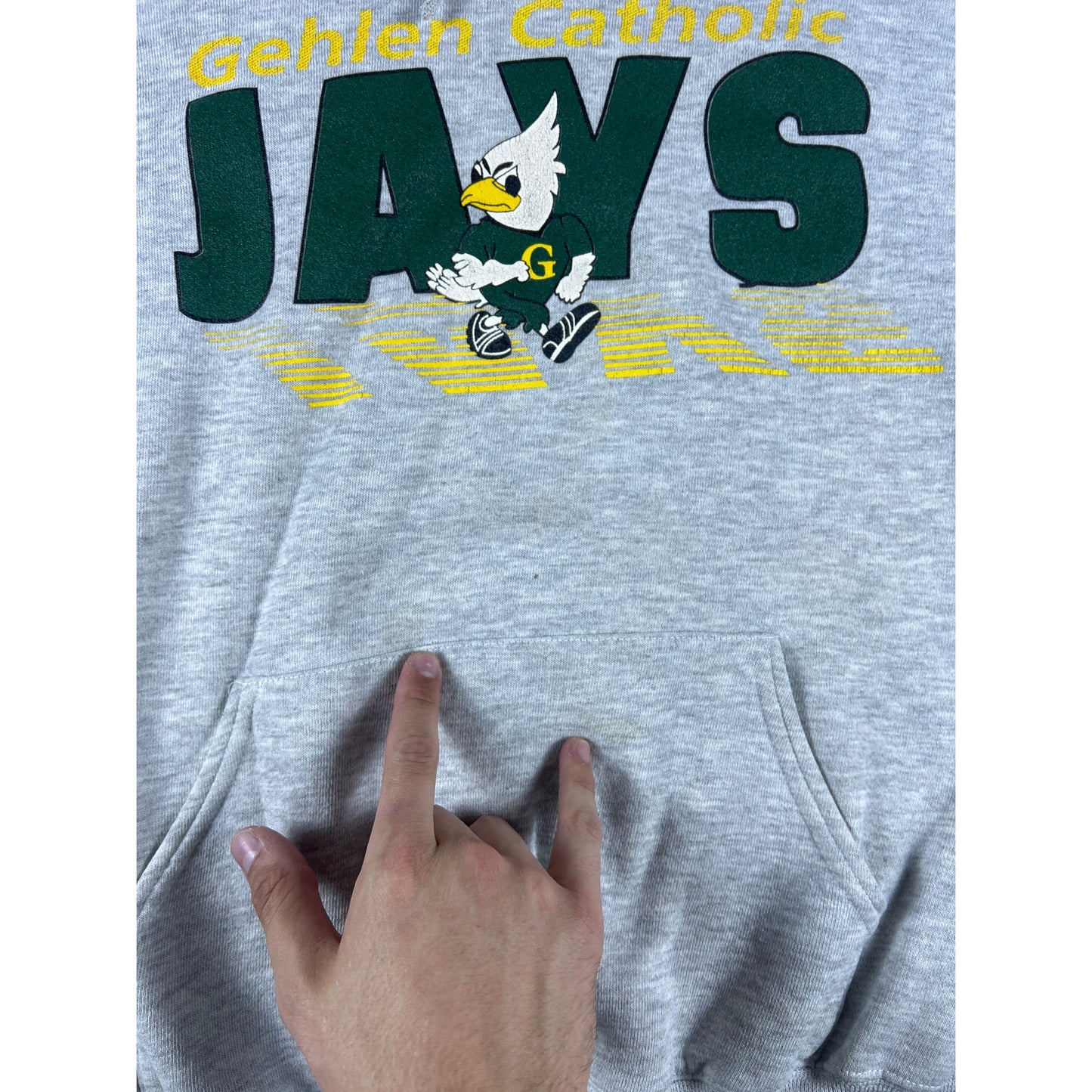 Vintage Gehlen Catholic Jays Hoodie Mens XL Gray Fleece Lined Sweatshirt Sports