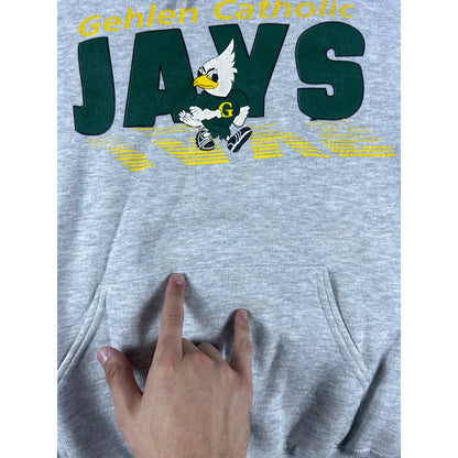 Vintage Gehlen Catholic Jays Hoodie Mens XL Gray Fleece Lined Sweatshirt Sports
