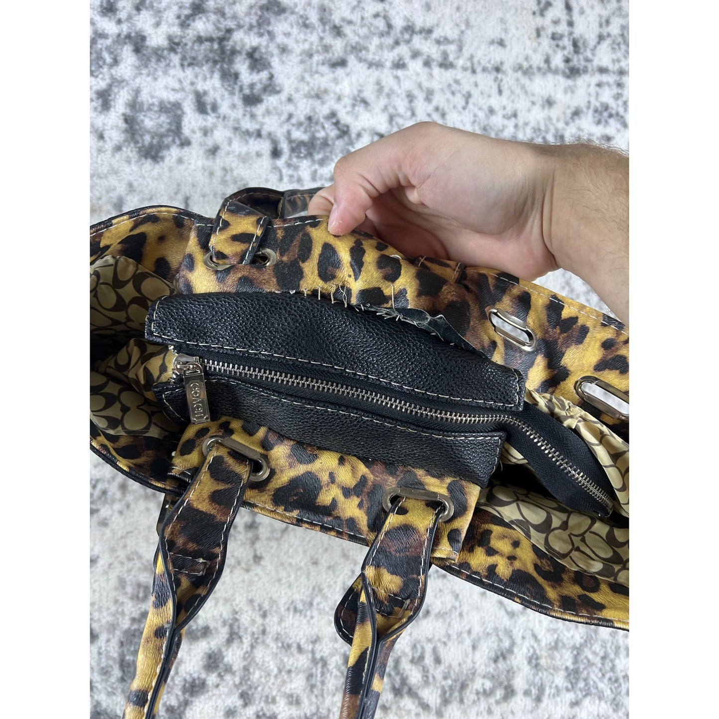 Vintage Black Lepord-Print Coach New York Tote Bag