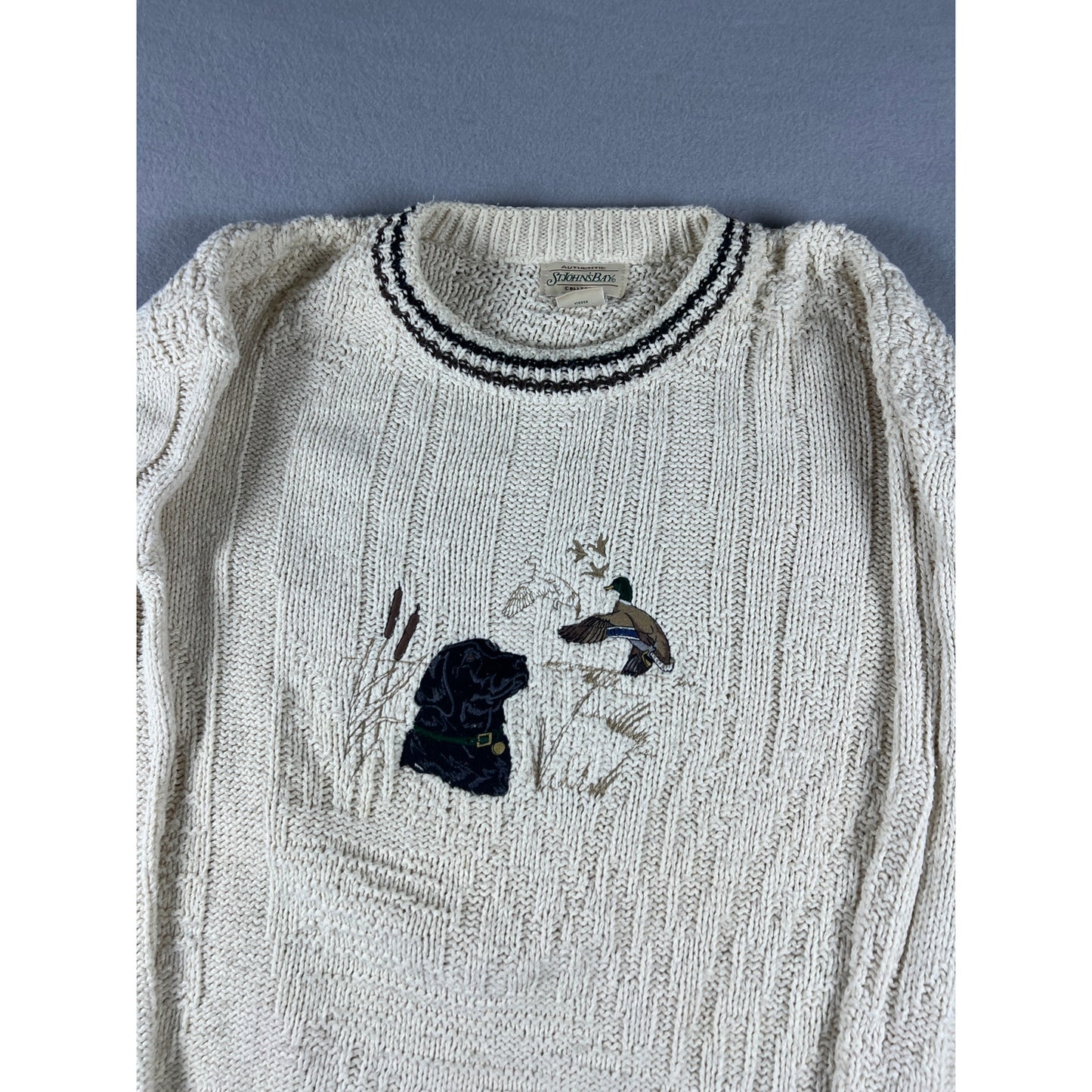 Vintage St Johns Bay Duck Hunting Dog Sweater - XL
