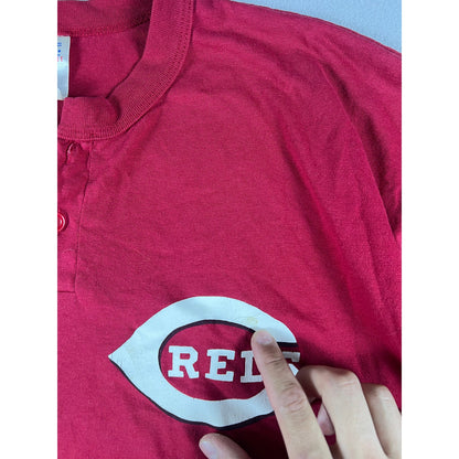 Vintage Cincinnati Reds Henley Shirt - XL Red