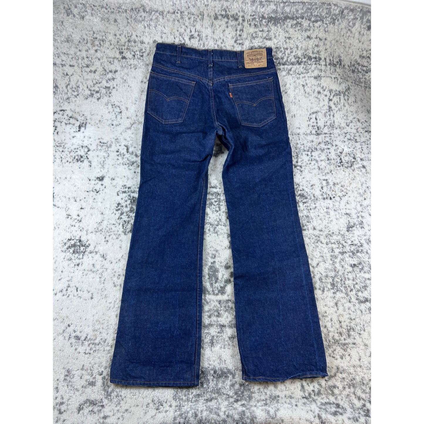 Vintage 1981 Levi's 517 Boot Cut Bell Bottom Jeans 36x34 Made USA Dark Wash Orange Tab