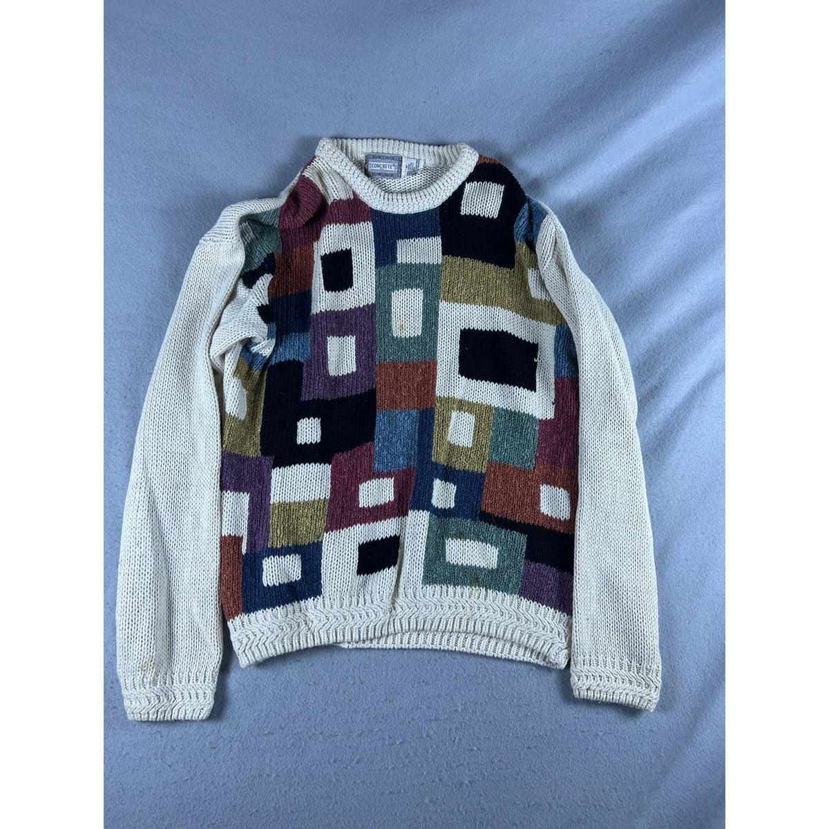 Vintage 90s Concrete Mix Geometric Sweater - M