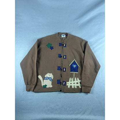 Vintage Lee Cat Birdhouse Fleece Cardigan Jacket Womens - XL