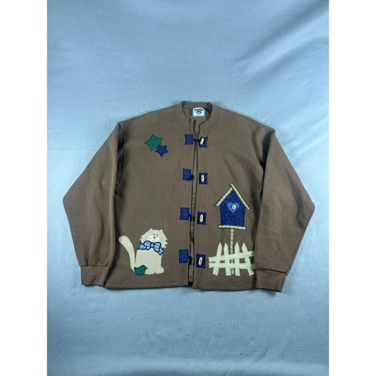 Vintage Lee Cat Birdhouse Fleece Cardigan Jacket Womens - XL