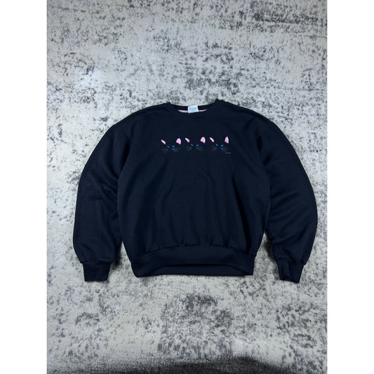 Vintage 80s Black Cat Crewneck - XL
