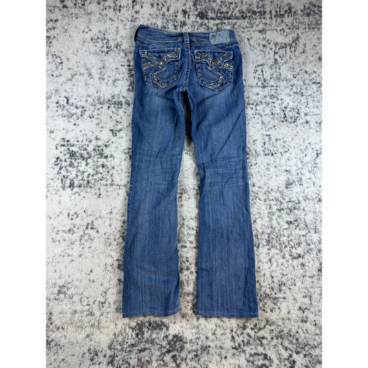 Silver Jeans Womens 27x33 Blue Suki Flap 17" Boot Thick Stitch Rockabilly Biker