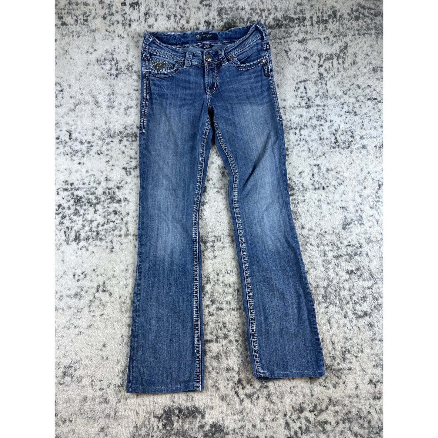 Silver Jeans Womens 27x33 Blue Suki Flap 17" Boot Thick Stitch Rockabilly Biker