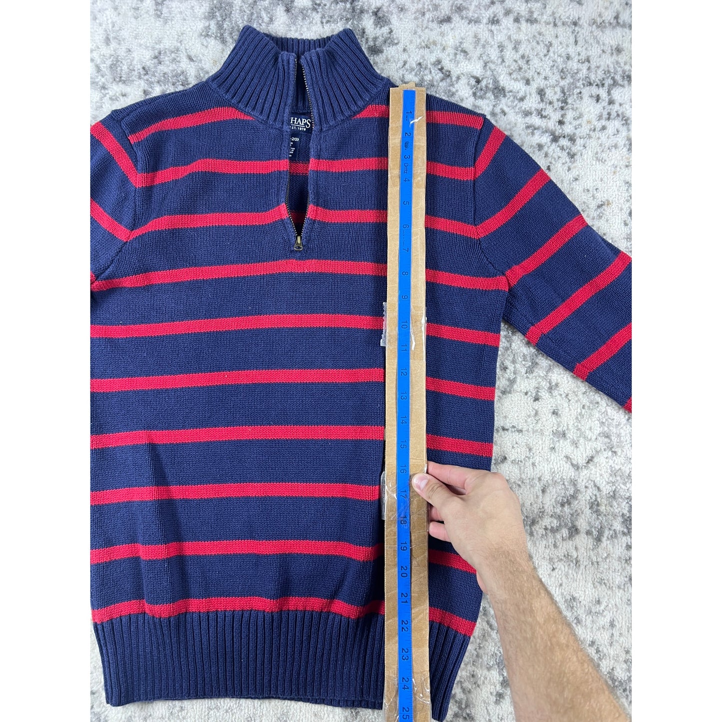 Chaps Sweater Youth 18/20 Blue Red Mock Neck Striped Knit Ribbed Preppy Pullover