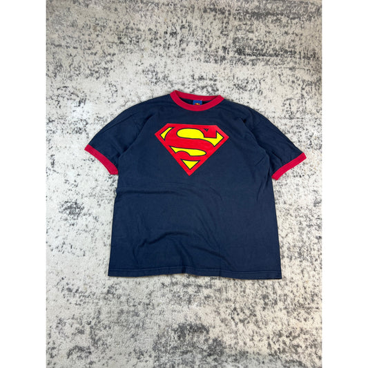 Vintage Superman Ringer Shirt Mens - XL