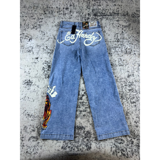 Ed Hardy Crawling Tiger Wide Leg Jeans - 30