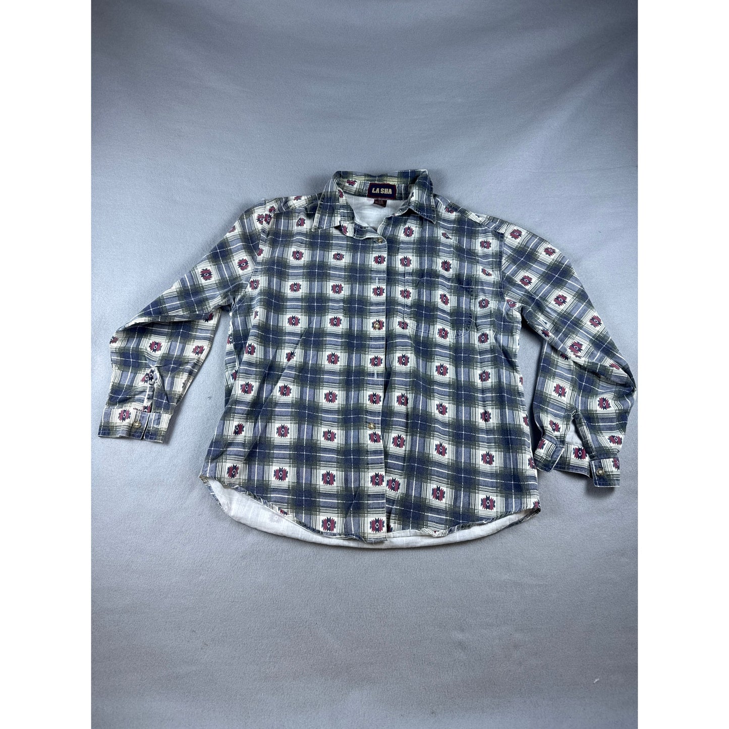 Vintage La Sha Plaid Aztec Shirt - L