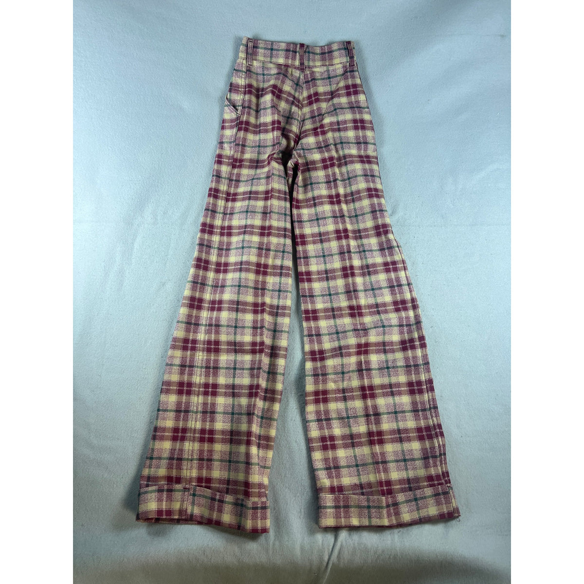 Vintage Womens High Waist Plaid Wide Leg Trousers - 23x31