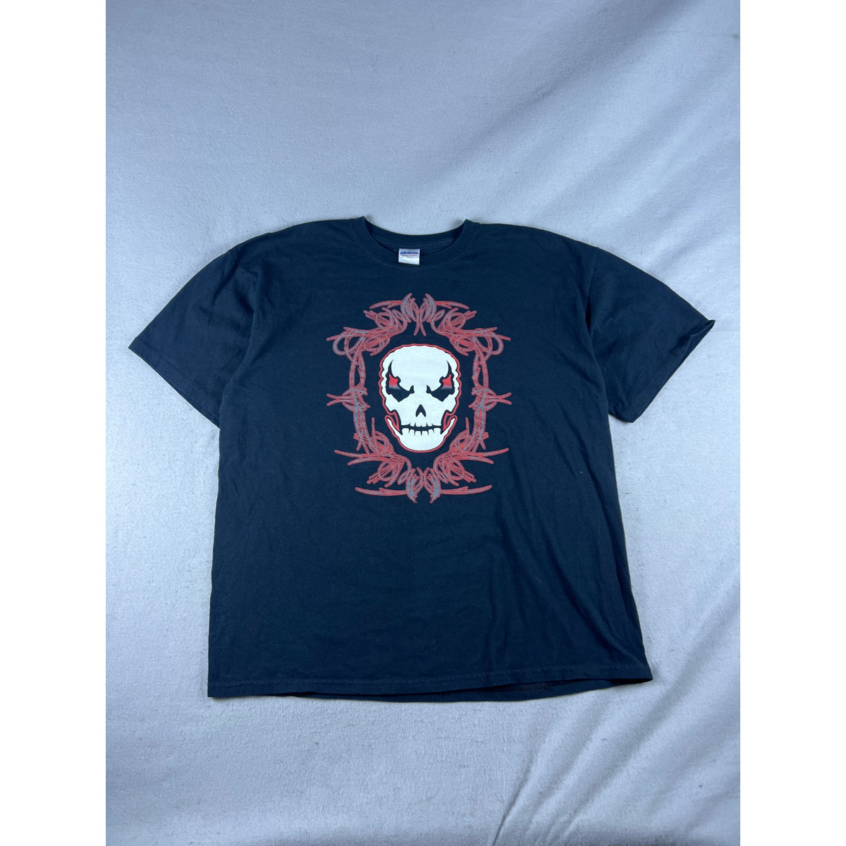 Grunge Y2K Skull Barbed Wire T-Shirt - XL