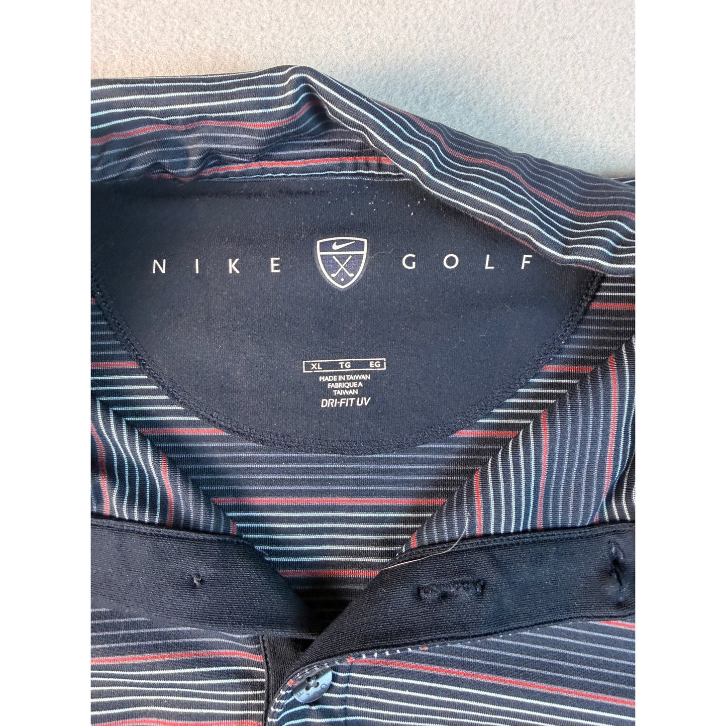 Nike Golf Polo Shirt Mens XL Navy Blue Short Sleeve Striped Dri-FIT UV Athletic