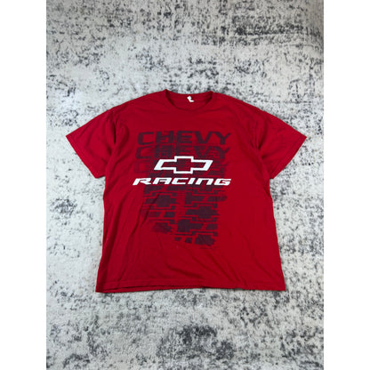 Chevy Racing T-Shirt Mens XL Red Crew Neck Bowtie Logo Sports Graphics Print Tee