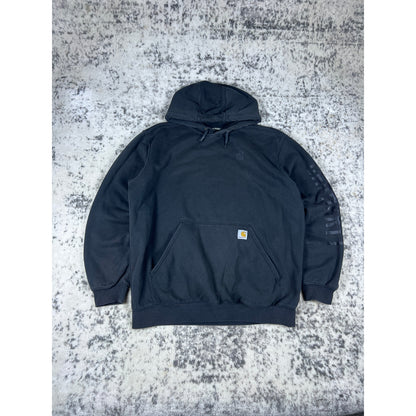 Vintage Black Carhartt Spellout Hoodie - L
