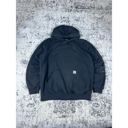 Vintage Black Carhartt Spellout Hoodie - L