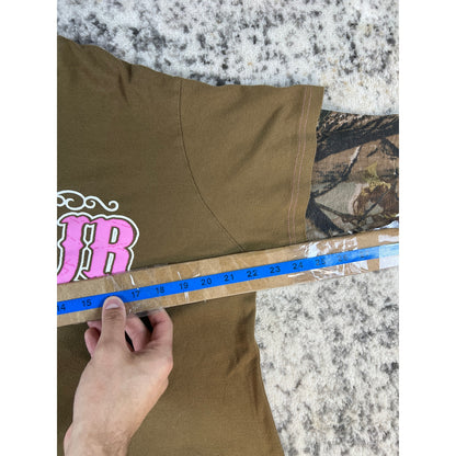 Vintage Dale Earnhardt Jr T-Shirt Womens L Brown Camo Sleeve NASCAR Racing Tee