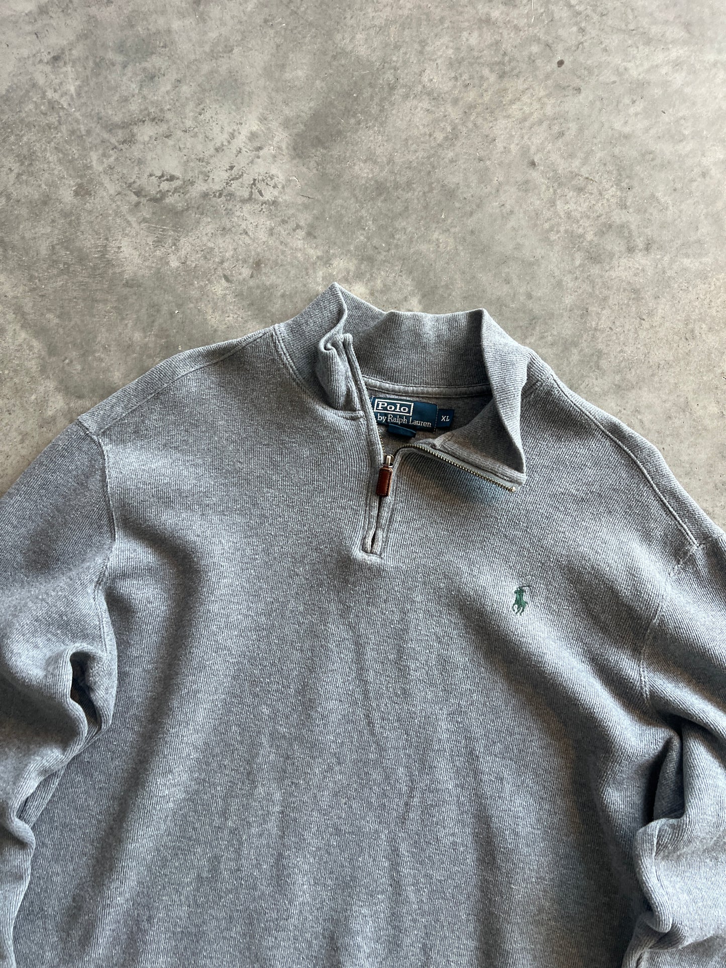 Vintage Heather Grey Polo Quarter Zip - XL