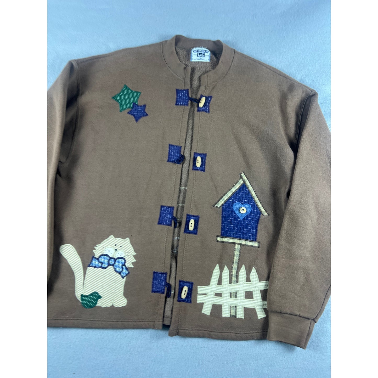 Vintage Lee Cat Birdhouse Fleece Cardigan Jacket Womens - XL