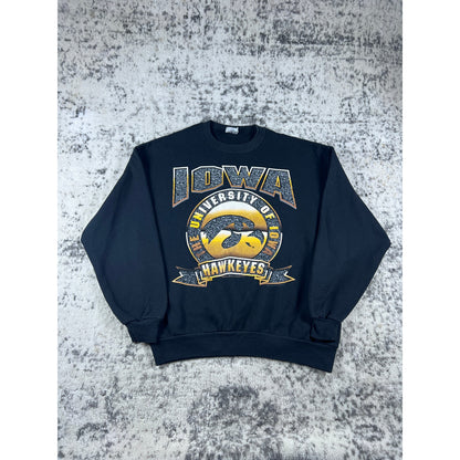 Vintage Black Iowa Hawkeyes Graphic Crew - XL