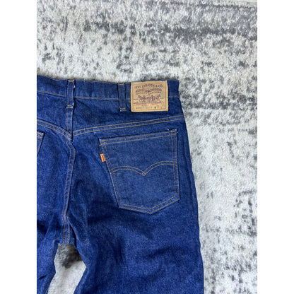 Vintage 1981 Levi's 517 Boot Cut Bell Bottom Jeans 36x34 Made USA Dark Wash Orange Tab