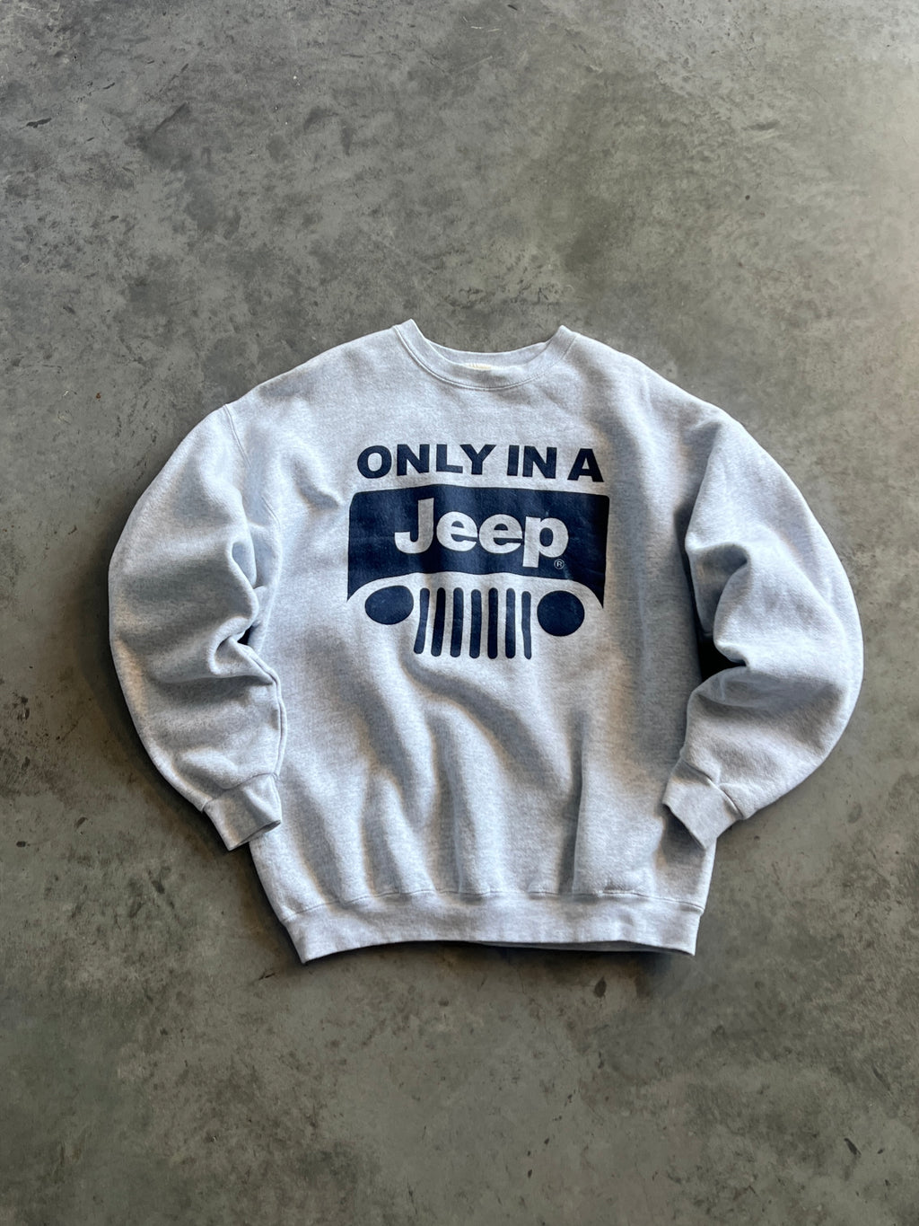 Vintage White Jeep Spellout Crew - L